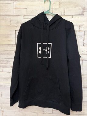 Under Armour Mens Black Logo Hoodie Sweatshirt rival box logo XXL